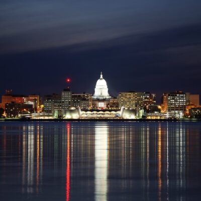 Madison Wisconsin capital and skyline at night