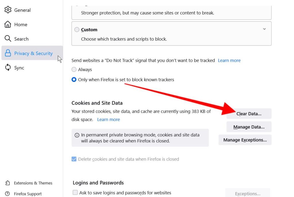 Firefox Privacy & Security settings
