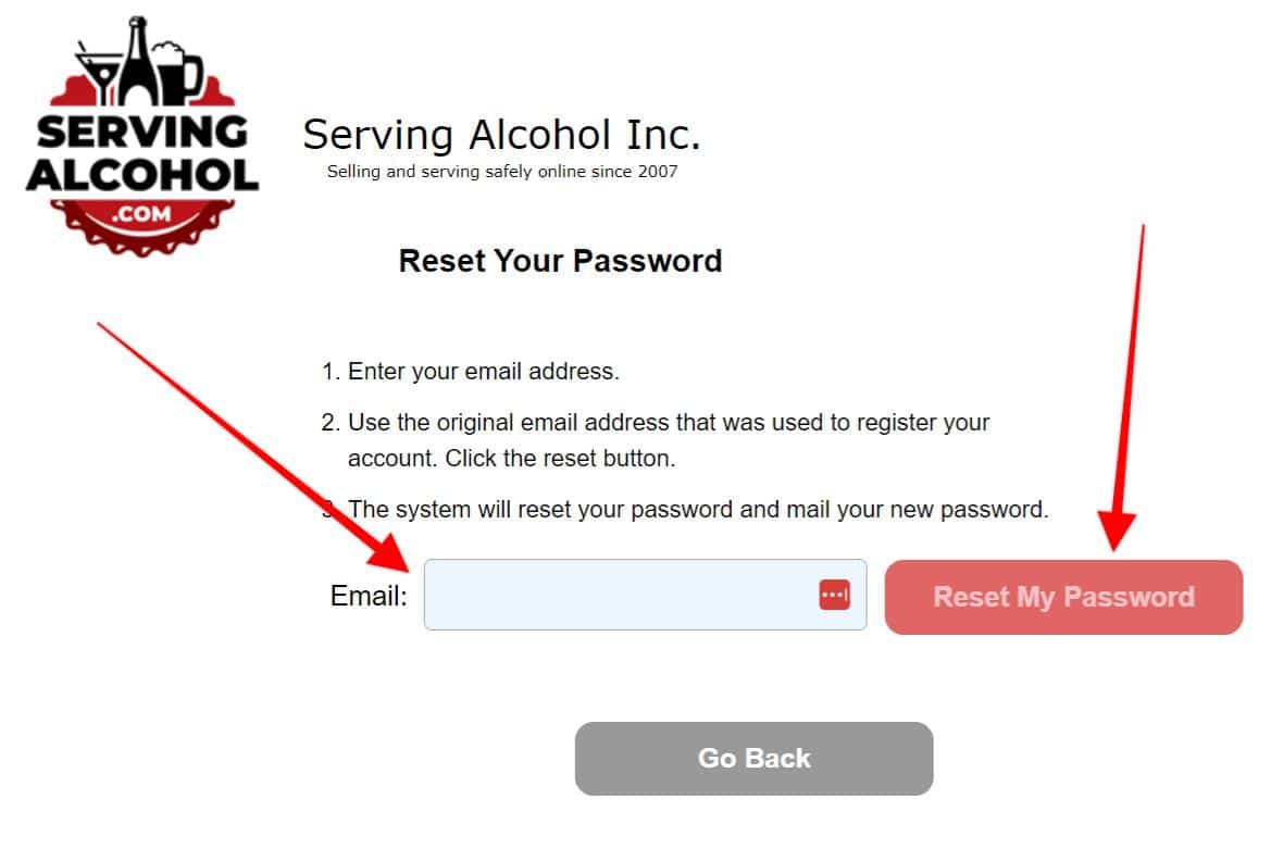 Reset your password with Serving Alcohol