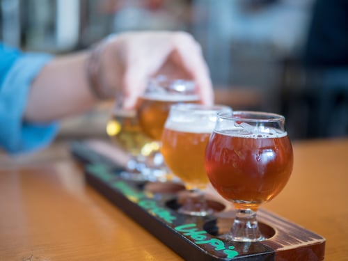 California beer on wooden paddle